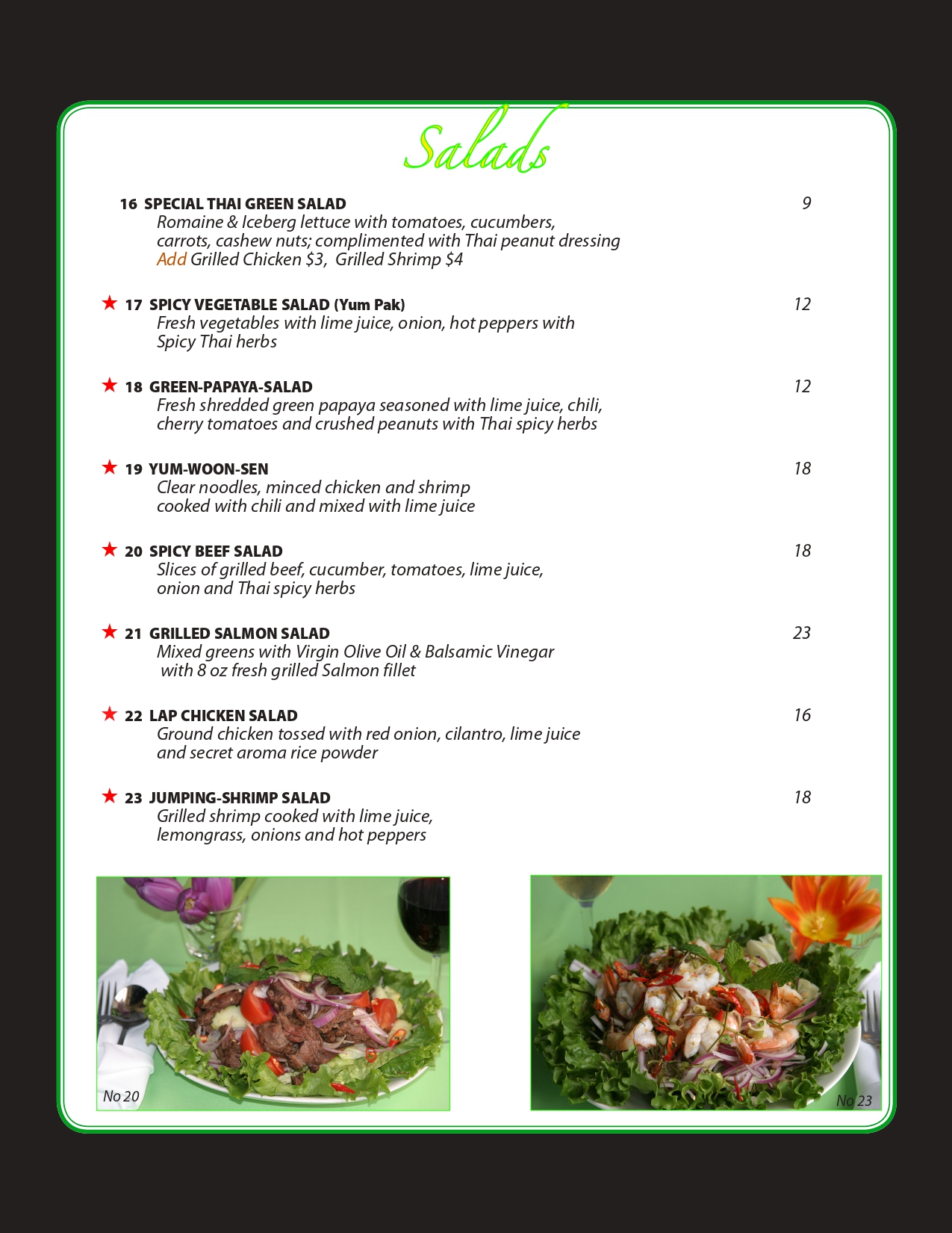 Salad Menu