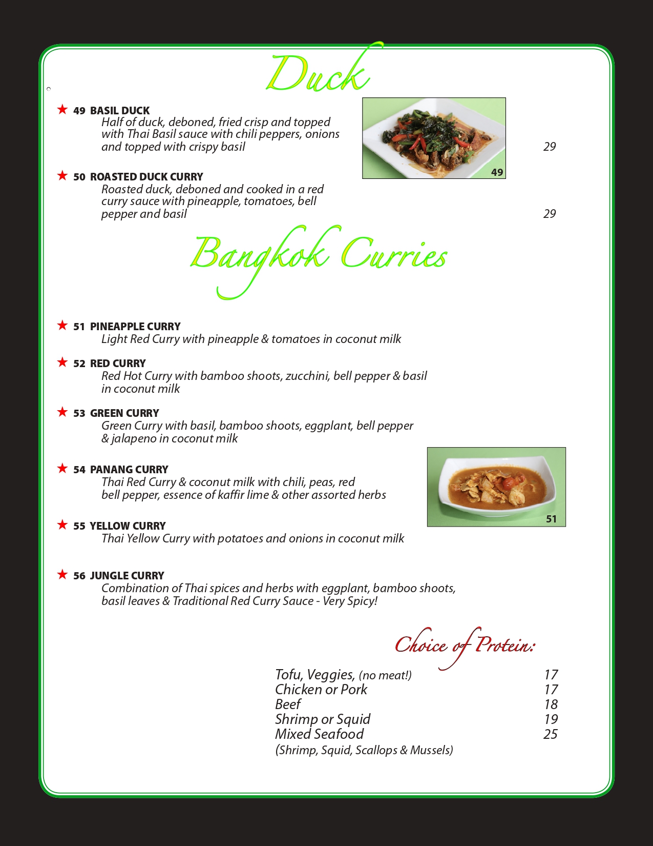 Duck and Curries Menu